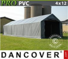 Tente de stockage 4x12x2x3,1m, PVC, Gris