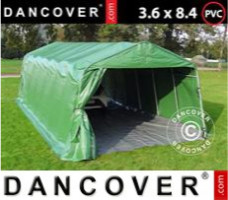 Tente de stockage 3,6x8,4x2,68m PVC, avec couverture de sol, Vert/Gris