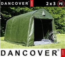Tente de stockage 2x3x2m PE, avec couverture de sol, Vert/Gris