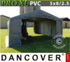 Tente de stockage 5x8x2,5x3,3m, PVC, Gris
