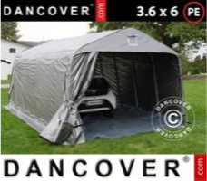 Tente de stockage 3,6x6x2,68m PE, avec couverture de sol, Gris