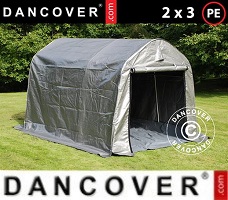 Tente de stockage 2x3x2m PE, avec couverture de sol, Gris