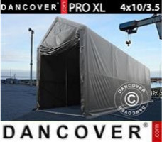 Tente de stockage 4x10x3,5x4,59m, PVC, Gris